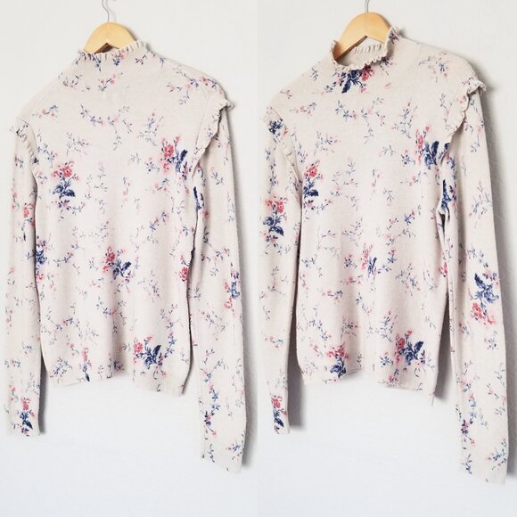 Joie Robbia Sweater L Wool Cashmere Blend Mock Neck Floral Ruffle Gesso $298 - Picture 6 of 16